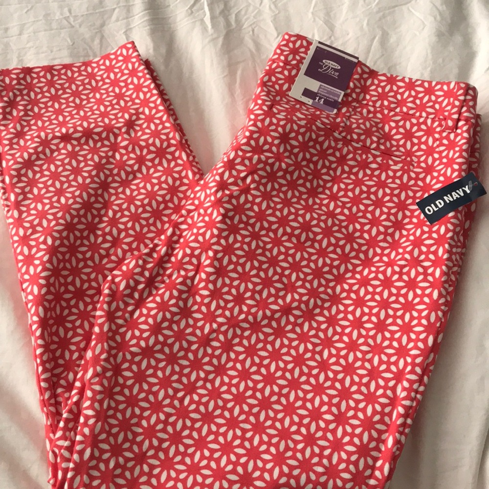 Coral floral cropped dress pants